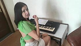 Strict teacher rides Tantaly doll cock during music lesson