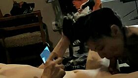 asian angel sucks deep then rides cock to orgasm closeup