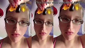 a tall girl with glasses chews food intensely in relaxing asmr session