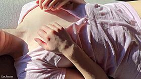 i give hot handjob exploding cum all over my cute pyjamas and big tits