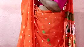 Saree-clad brunette beauty poses elegantly