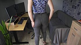 Amateur MILF's perfect big ass teases in tight jeans and panties