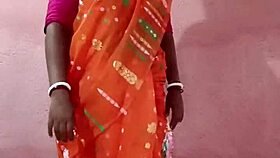 Saree-clad brunette beauty poses elegantly