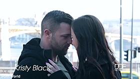 she rides the elevator up then heads to bedroom for intimate play