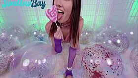 Maya Woulfe moans wildly while riding in fishnets
