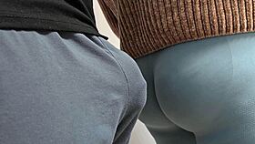 hey dude soaked pants rubbing dick on tights in train