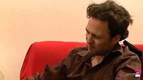 husband stares shocked as wife rides huge cock cowgirl