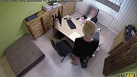 blonde needs cash for new car so she lets loan agent finger and fuck her in office