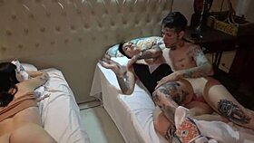 he sneaks into bedroom and fucks two juicy latina sluts hard