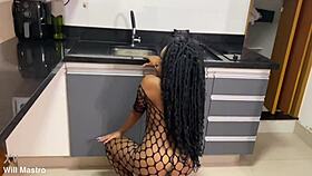 amateur babe teases monster cock in kitchen closeup