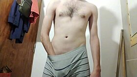 skinny cutie with small waist masturbates big cock in bathroom homemade