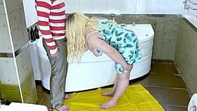MILF sucks cock in bathroom then takes pussy anal pounding!