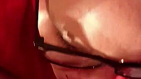 Hey, this cock-loving bitch with glasses slurps deep on homemade video