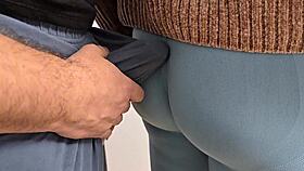 hey dude soaked pants rubbing dick on tights in train