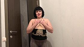 My huge dildo stretches this brunette's beautiful ass after pantyhose strip