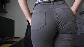 Amateur MILF's perfect big ass teases in tight jeans and panties