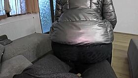 wow, gardener blasts tons of cum on my shiny down-jacket 😍💦