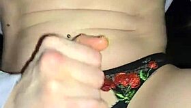 milf jerks husband's cock then rides huge dildo in crotchless panties