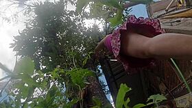 curvy latina flashes panties pruning tree hidden cam
