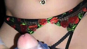 milf jerks husband's cock then rides huge dildo in crotchless panties