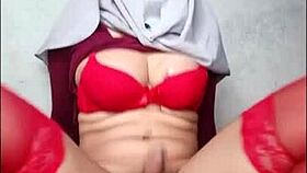hijab shemale bounces on dildo anal ride till explosive cum