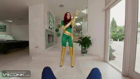 sexy redhead phoenix rides monster cock in x-men heels cosplay!