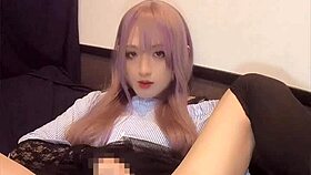 pink haired crossdressing ladyboy vibes her tight ass solo masturbation frenzy