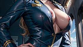 Ai flight attendant lifts skirt flashing pussy mid-flight