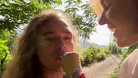 I feed cute young nympho ice cream then fuck her outdoors rough