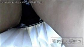 spy cam catches hot blonde upskirt skirt hidden voyeur teasing panties