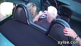 Amateur French lesbians caught fucking in car by firemen!