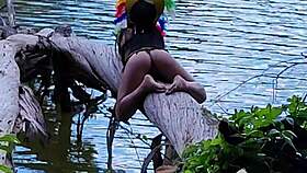 rebecca santos anal creampie squirts out in woods