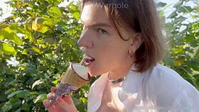 I feed cute young nympho ice cream then fuck her outdoors rough