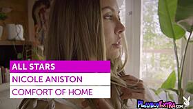 Petite blonde MILF Nicole Aniston strips naked at home