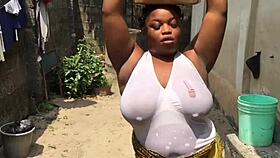 curvy european woman with huge natural tits enjoys intense outdoor session