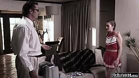 petite shaved teen cheerleader seduces old neighbor for deepthroat pussy licking and hardcore fuck