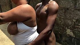 curvy european woman with huge natural tits enjoys intense outdoor session