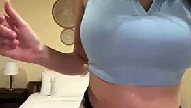 Homemade video of busty beauty riding huge dildo doggystyle