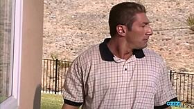 peeping on blondes licking leads to threesome orgy blowjobs riding cum