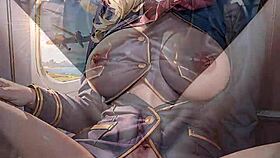 Ai flight attendant lifts skirt flashing pussy mid-flight