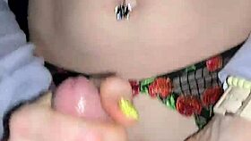 milf jerks husband's cock then rides huge dildo in crotchless panties