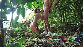 rebecca santos anal creampie squirts out in woods