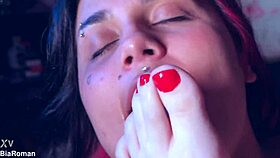 Pretty latina's submissive toes get licked while she gags on deepthroat domination
