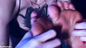 Pretty latina's submissive toes get licked while she gags on deepthroat domination