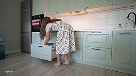caught with huge boner in kitchen she shakes ass for hot cum