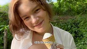 I feed cute young nympho ice cream then fuck her outdoors rough