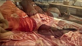 french slut in red satin dress and stockings gives messy blowjob doggy rimjob