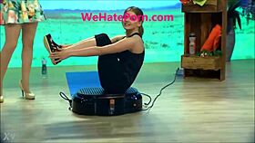 Oops blonde celebrity Jana Hartmann skirt thong panties upskirt sexy on TV show