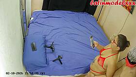 Backstage Big Ass Milf Poses in Tiny Red Lingerie Fuck