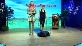 Oops blonde celebrity Jana Hartmann skirt thong panties upskirt sexy on TV show